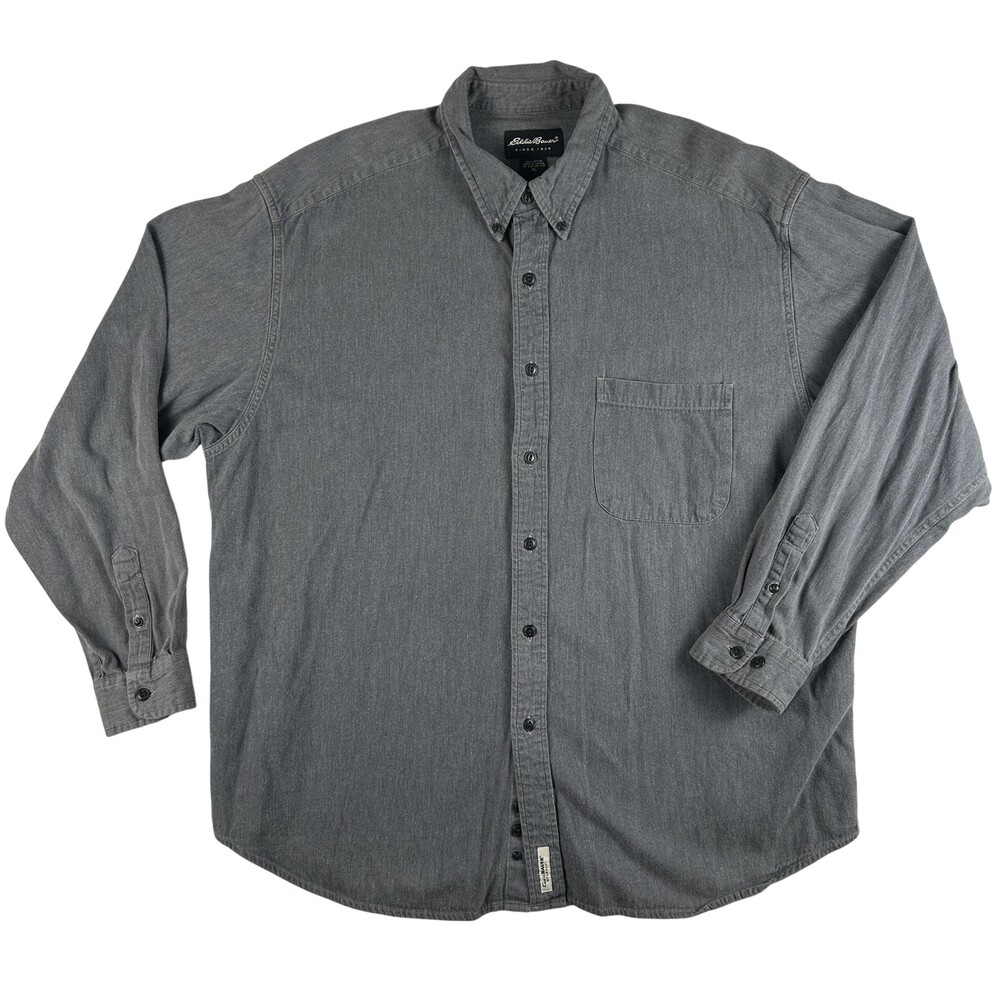 Eddie Bauer Shirt Mens XL Gray Solid Long Sleeve Button Front Cotton Casual